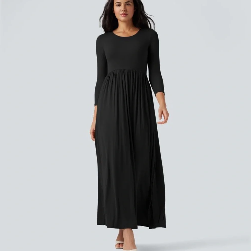 Chic Long Sleeve Black Maxi Dress - Picture 1 of 9